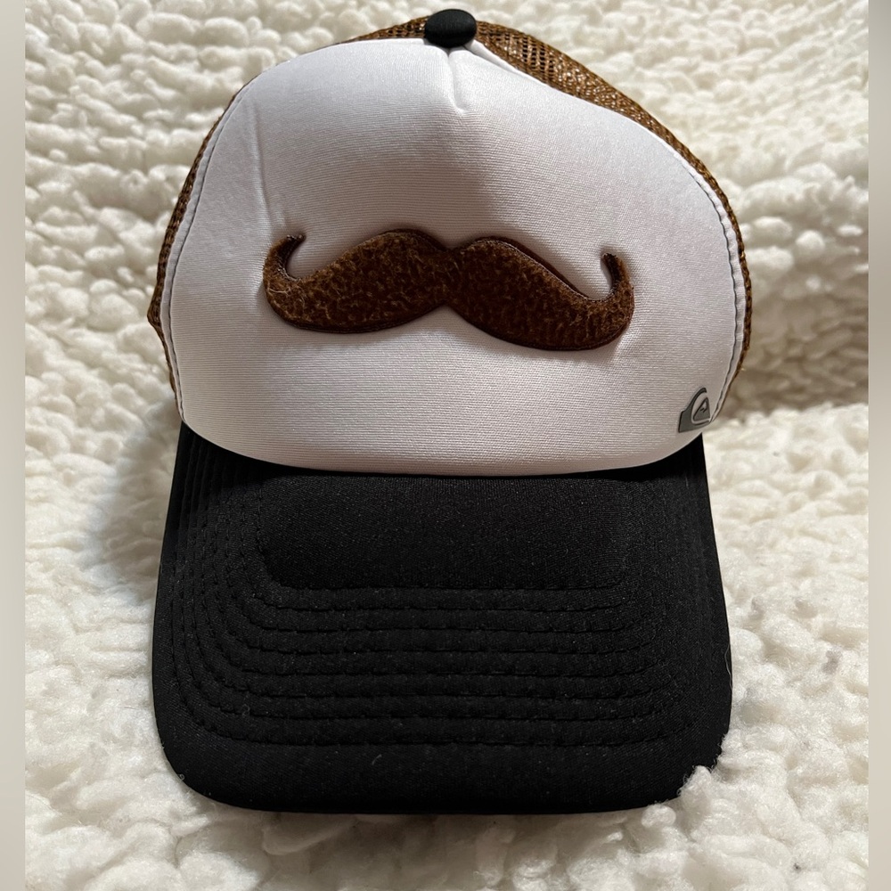 Quiksilver White and Brown Moustache Trucker Hat